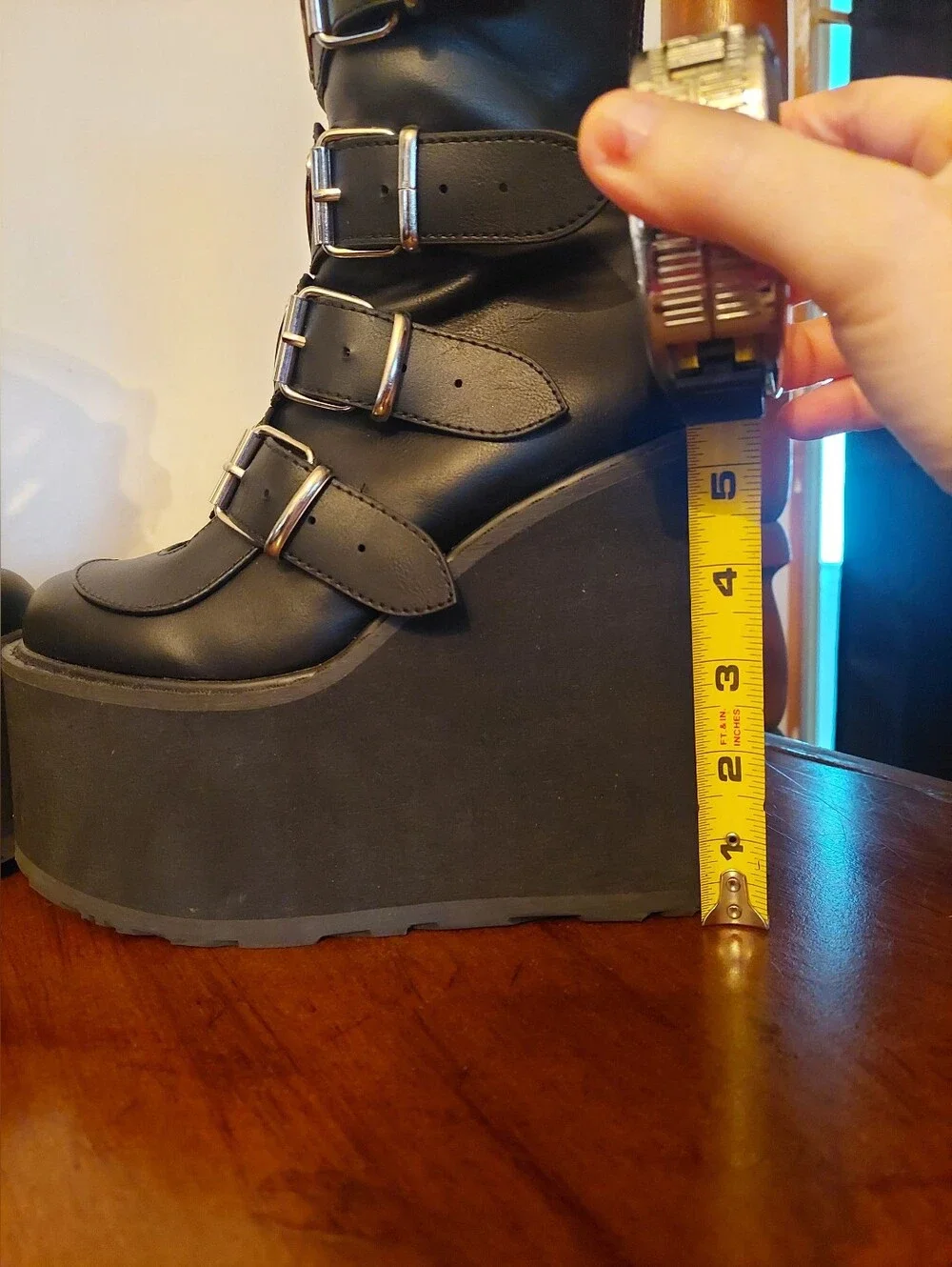 Demonia Black Platform Buckle Zip Up Boots